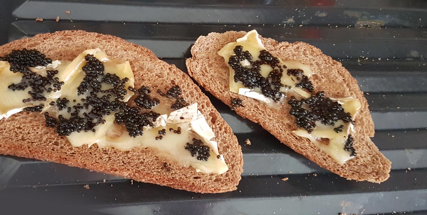 Brie and Caviar on Sourdough Toast